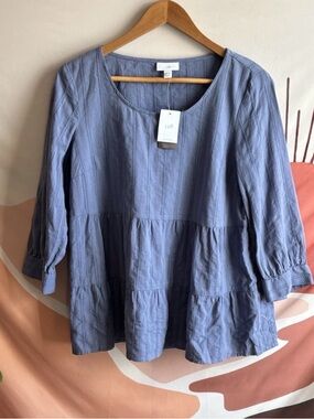J. Jill Blue Tiered Scoop Neck Tunic